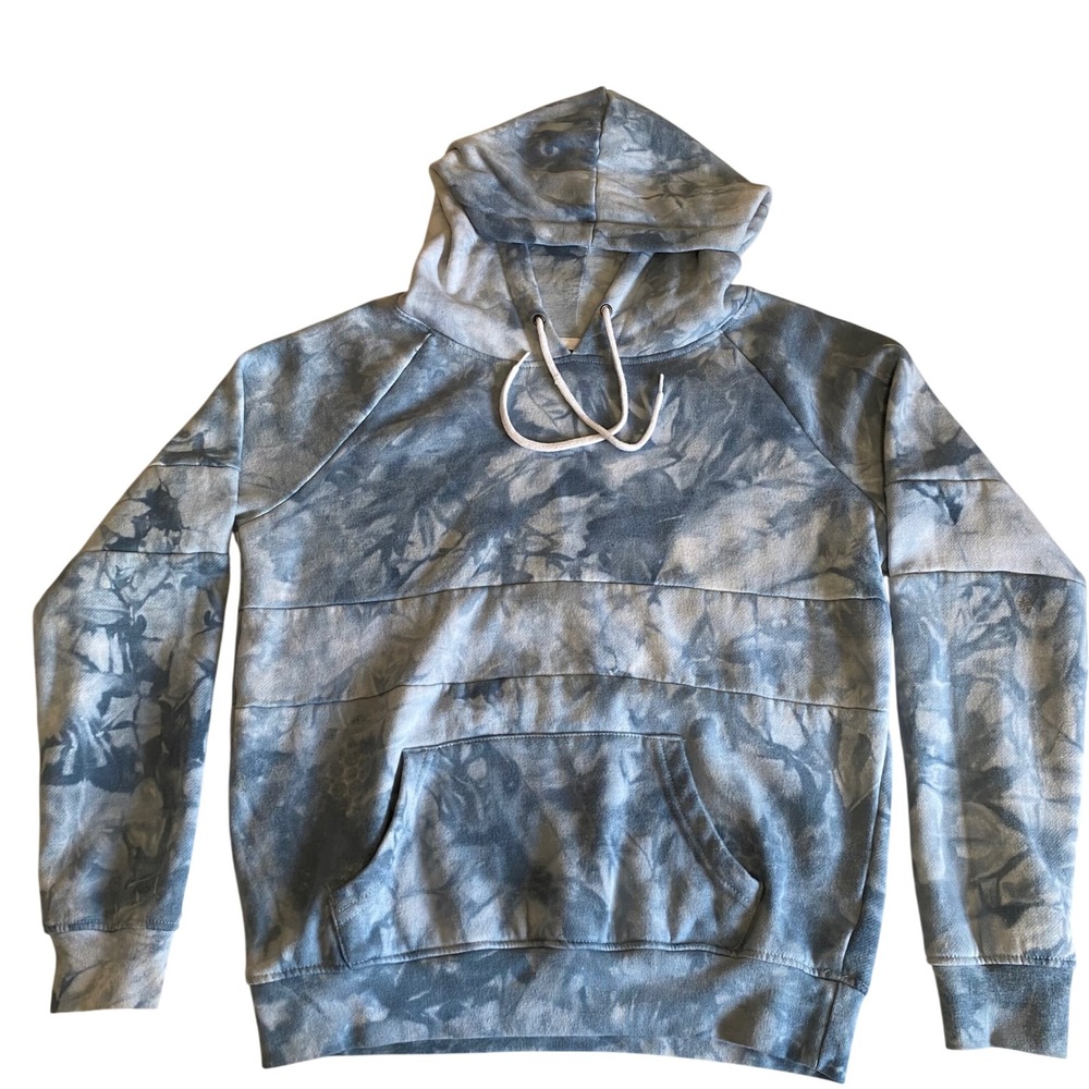 Zine Hoodie Womens Medium Blue Tie Dye Pullover Long Sleeve Kangaroo Pocket